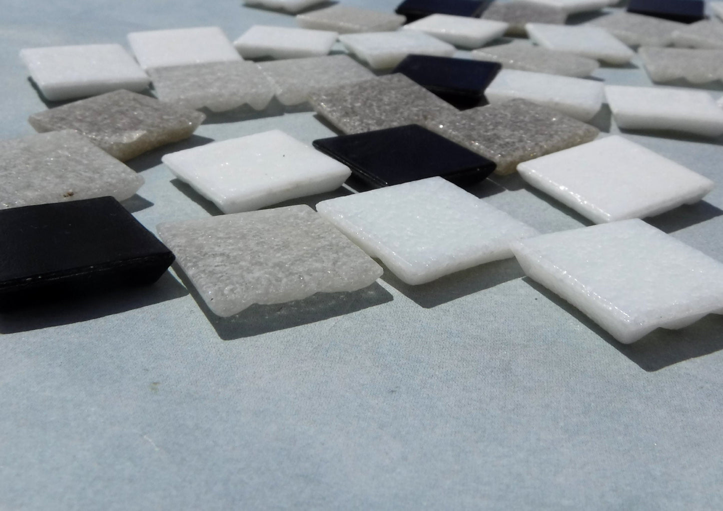 Monochrome Mix Glass Mosaic Tiles Squares - 20mm - Half Pound of Vitreous Glass Tiles in a Mix of White Black and Grays