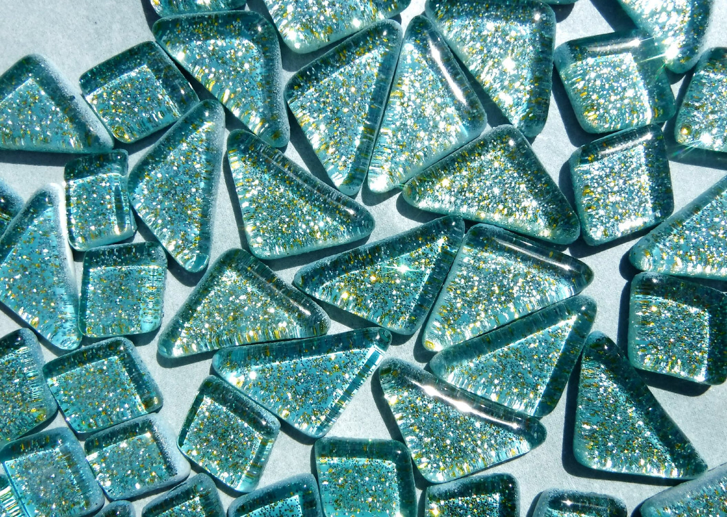 Jungle Green Glitter Puzzle Tiles - 100 grams in Assorted Shapes Glass Mosaic Tiles