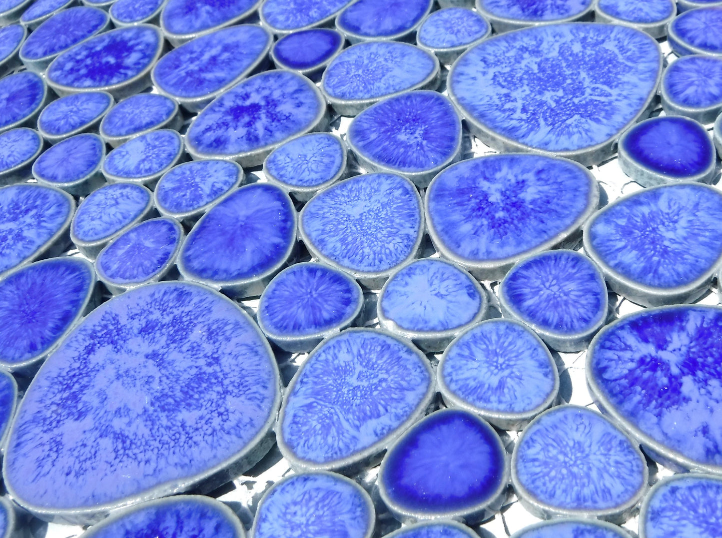 Blue Cloud Pebble Mosaic Ceramic Tiles - Half Pound in Assorted Sizes