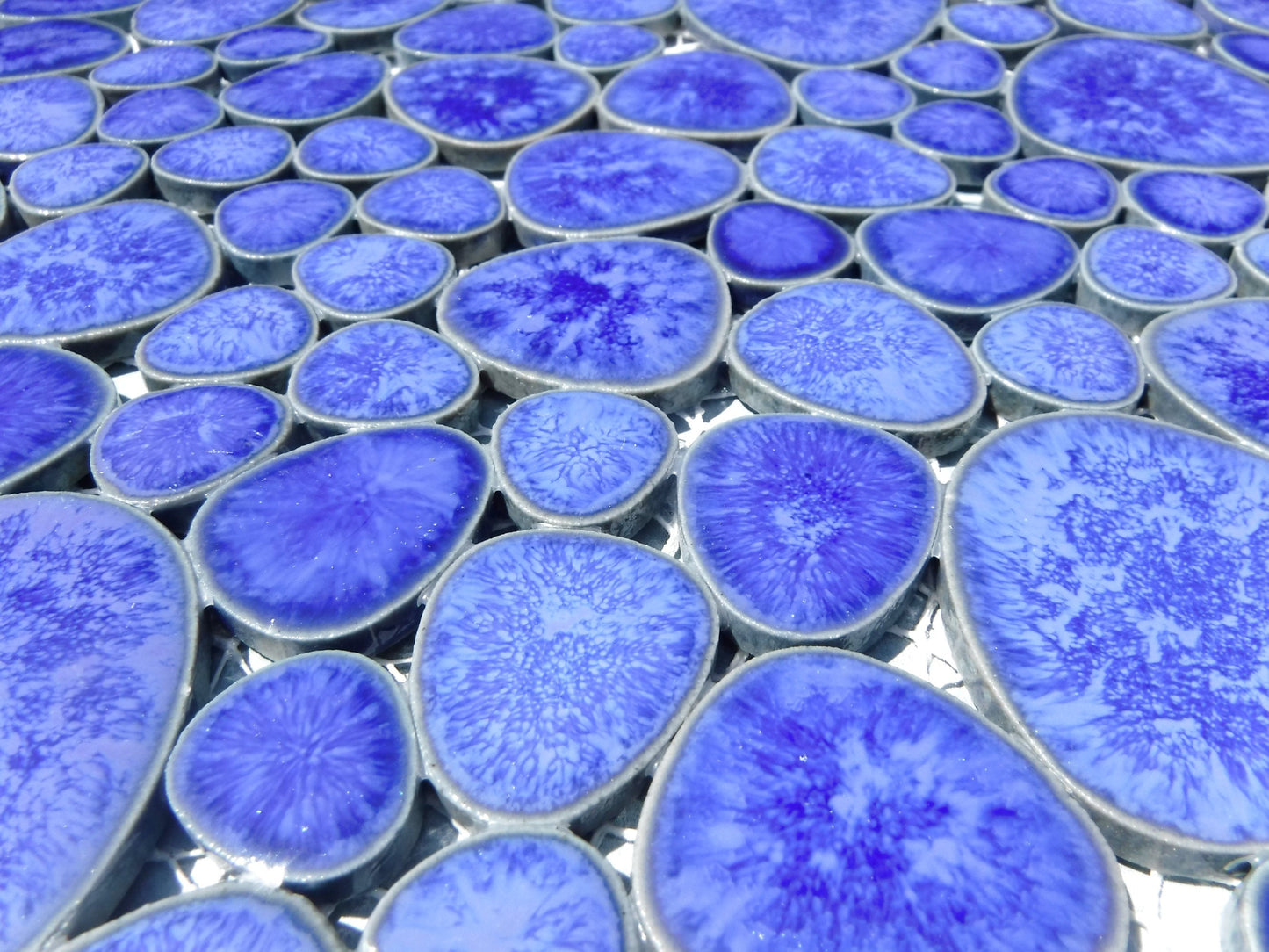 Blue Cloud Pebble Mosaic Ceramic Tiles - Half Pound in Assorted Sizes