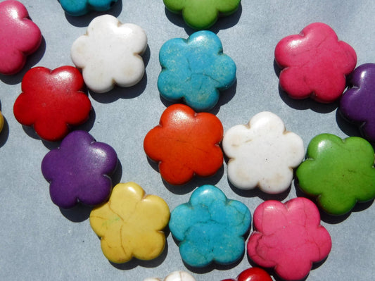 Colorful Flower Beads - 10 Large 15mm Stone Beads