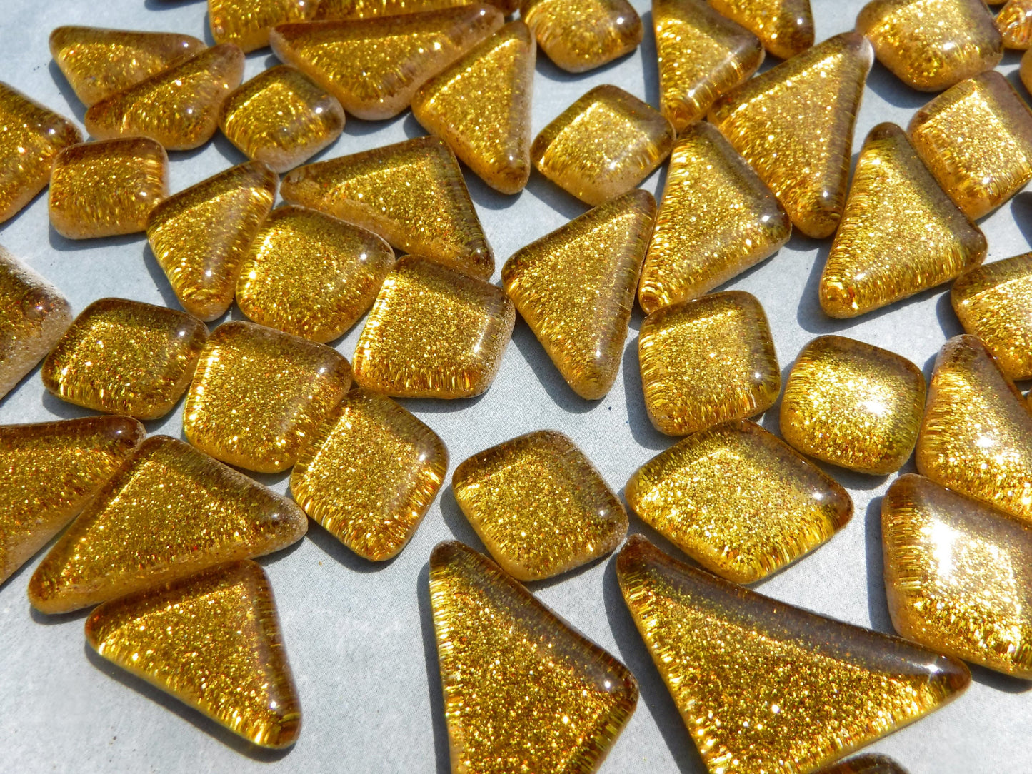 Gold Glitter Puzzle Tiles - 100 grams in Assorted Shapes Glass Mosaic Tiles
