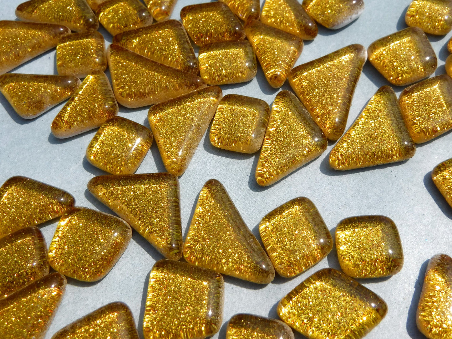 Gold Glitter Puzzle Tiles - 100 grams in Assorted Shapes Glass Mosaic Tiles