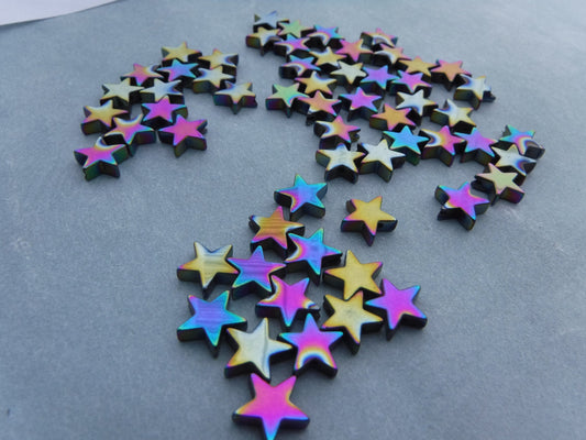 Star Beads - Colorful Metallic - 8mm - Electroplated Hematite - 20g