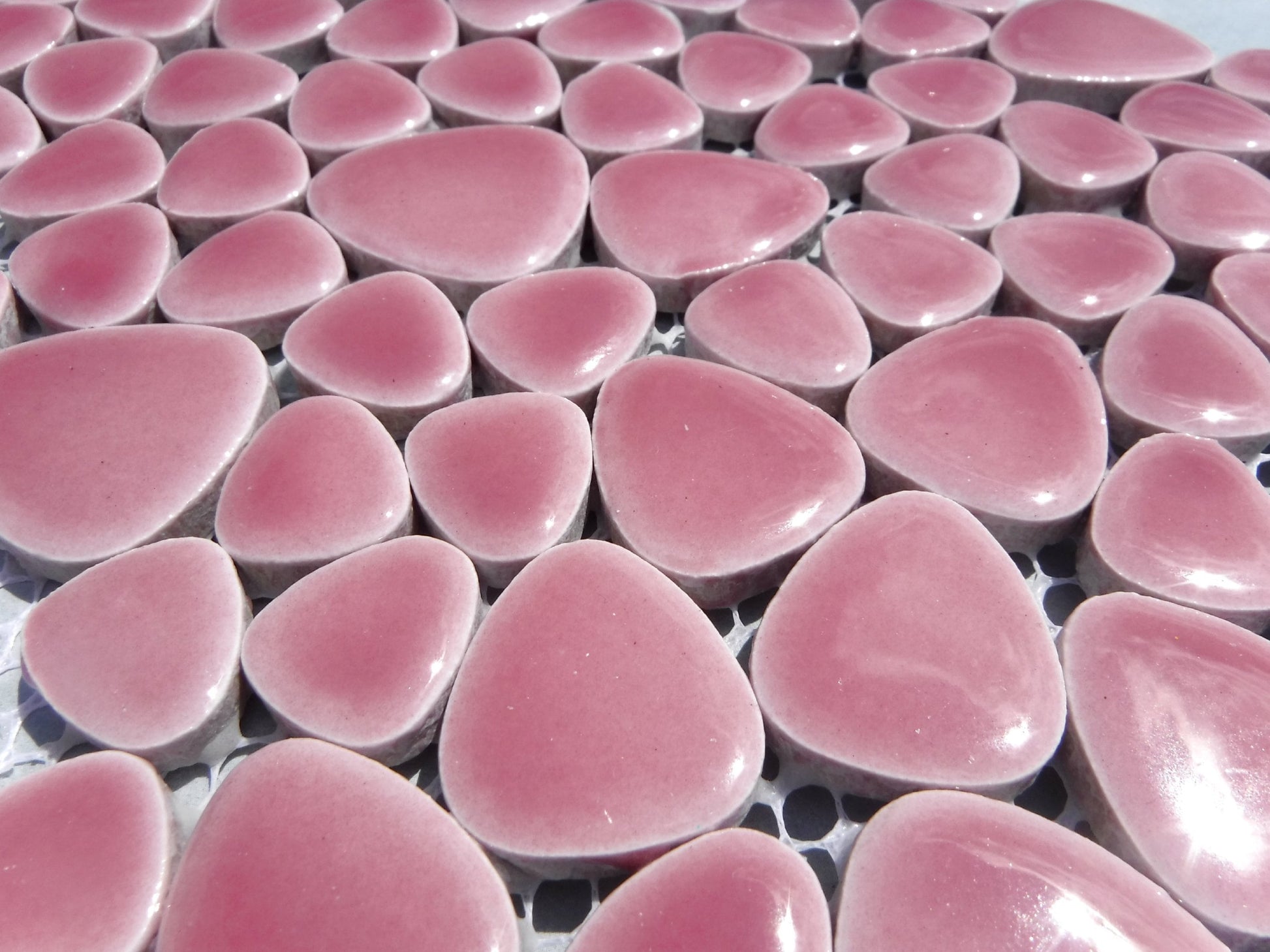 Pink Pebble Mosaic Tiles - Half Pound Ceramic Tiles in Assorted Sizes