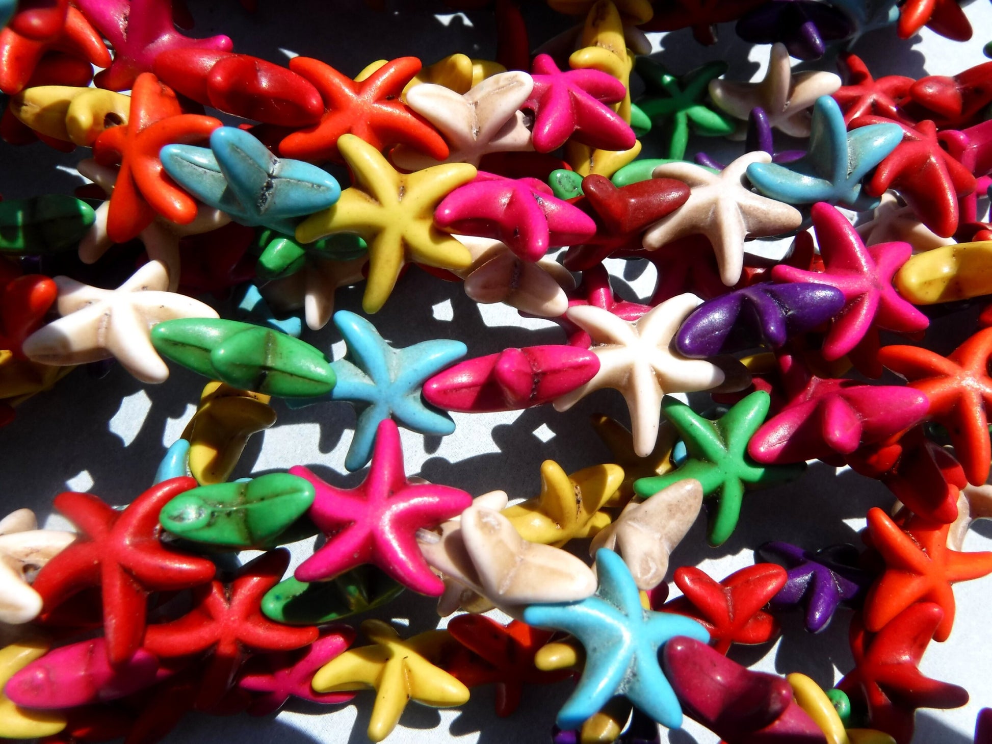 Colorful Sea Stars Stone Beads - Strand of Starfish Beads - Use for Mosaics