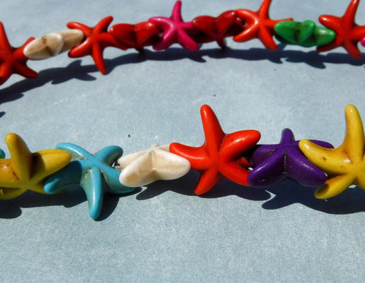 Colorful Sea Stars Stone Beads - Strand of Starfish Beads - Use for Mosaics