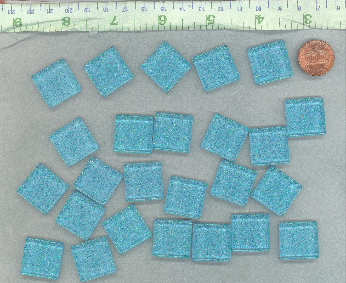 Poolside Blue Glitter Tiles - 20mm Mosaic Tiles - 25 Metallic Glass Tiles