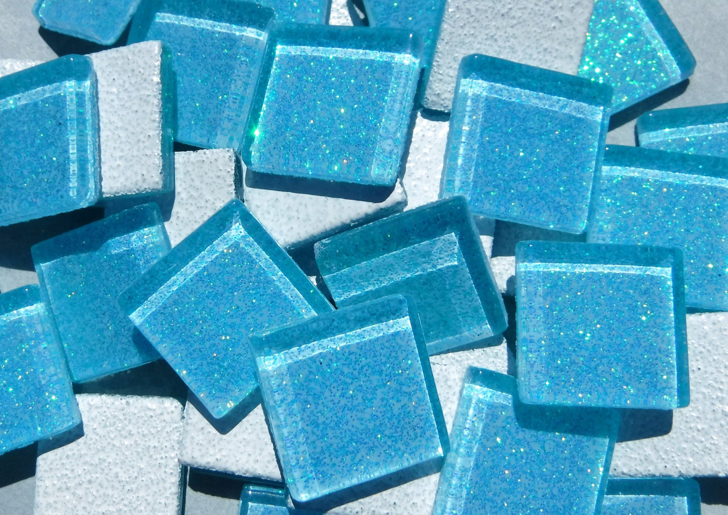 Poolside Blue Glitter Tiles - 20mm Mosaic Tiles - 25 Metallic Glass Tiles