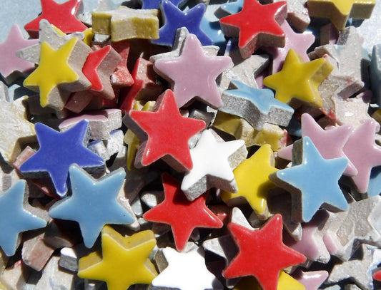 Bright Stars Mosaic Tiles - 50 Ceramic 3/4" Inch Tiles in Assorted Colors