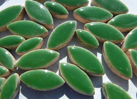 Green Petals Mosaic Tiles - 50g Ceramic Leaves in Mix of 2 Sizes 1/2" and 3/4" - Eucalyptus Green
