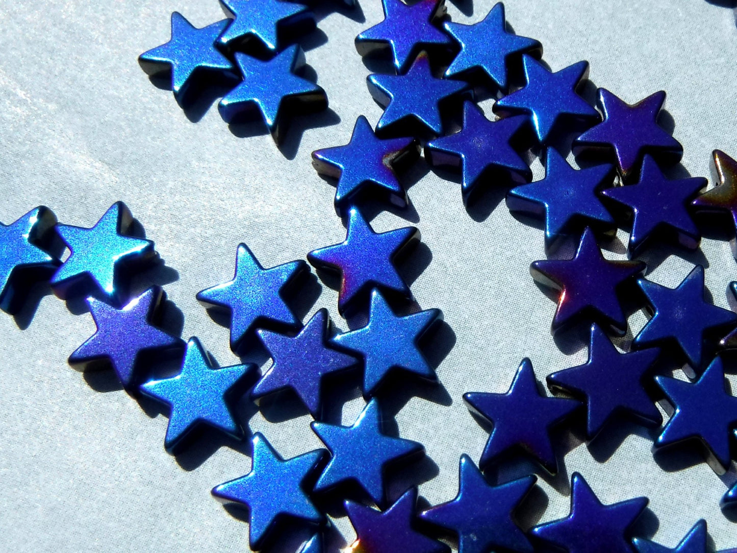 Star Beads - Blue Metallic - 8mm - Electroplated Hematite