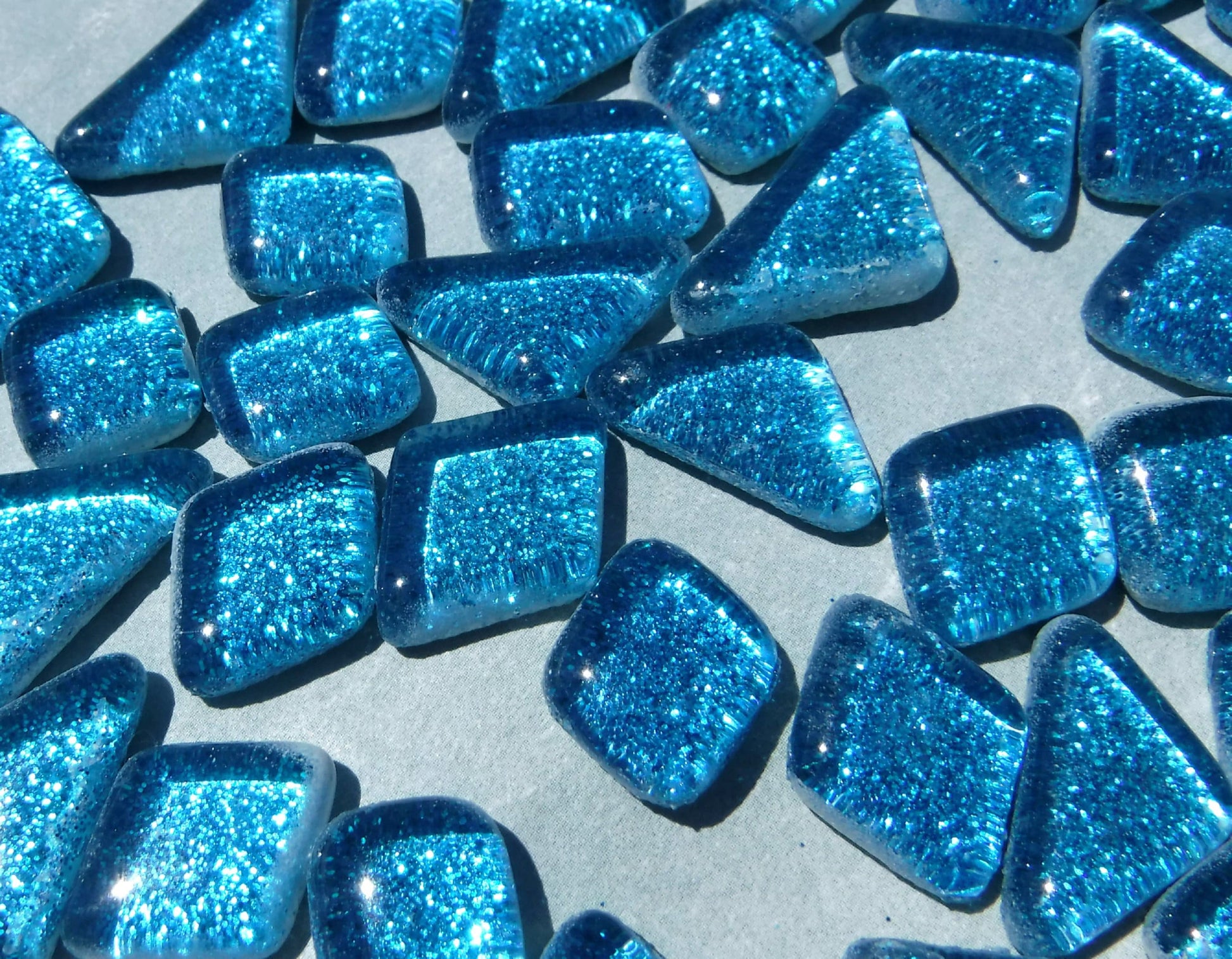 Sky Blue Glitter Puzzle Tiles - 100 grams in Assorted Shapes Glass Mosaic Tiles