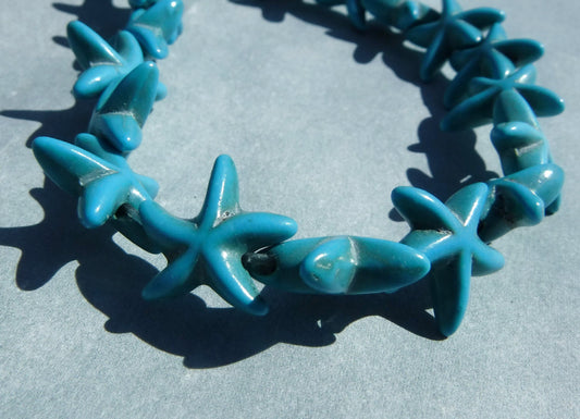 Blue Sea Stars Stone Beads - Strand of Starfish Beads - Use for Mosaics