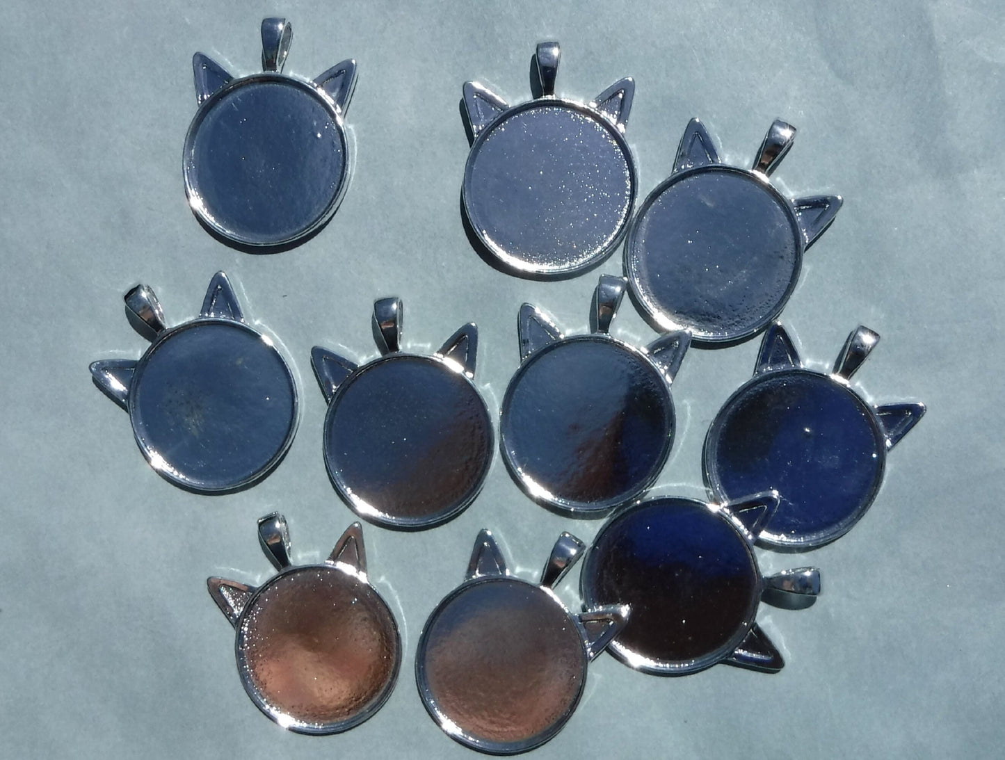 Silver Cat Head Pendant Cabochon Base - 1 inch - Kitty Ears Pendant Tray - Blanks