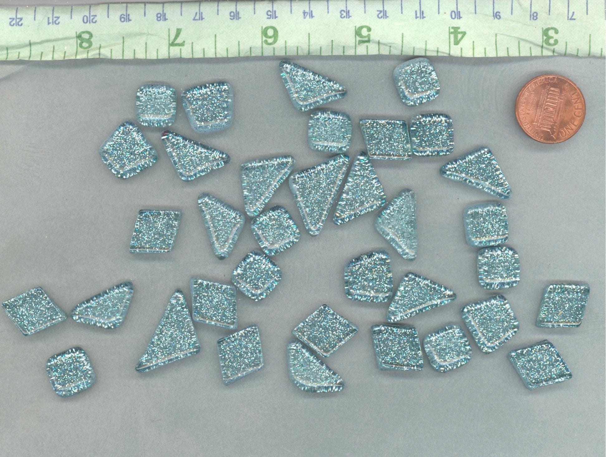 Raindrop Blue Glitter Puzzle Tiles - 100 grams in Assorted Shapes Glass Mosaic Tiles