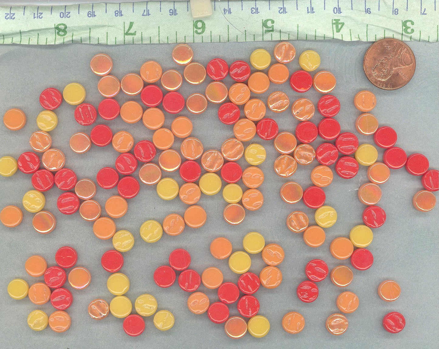 Fiesta Mix MINI Glass Drops Mosaic Tiles - 50 grams - Glass Gems Darling Dotz in Orange Red Yellow - Over 100 Tiles