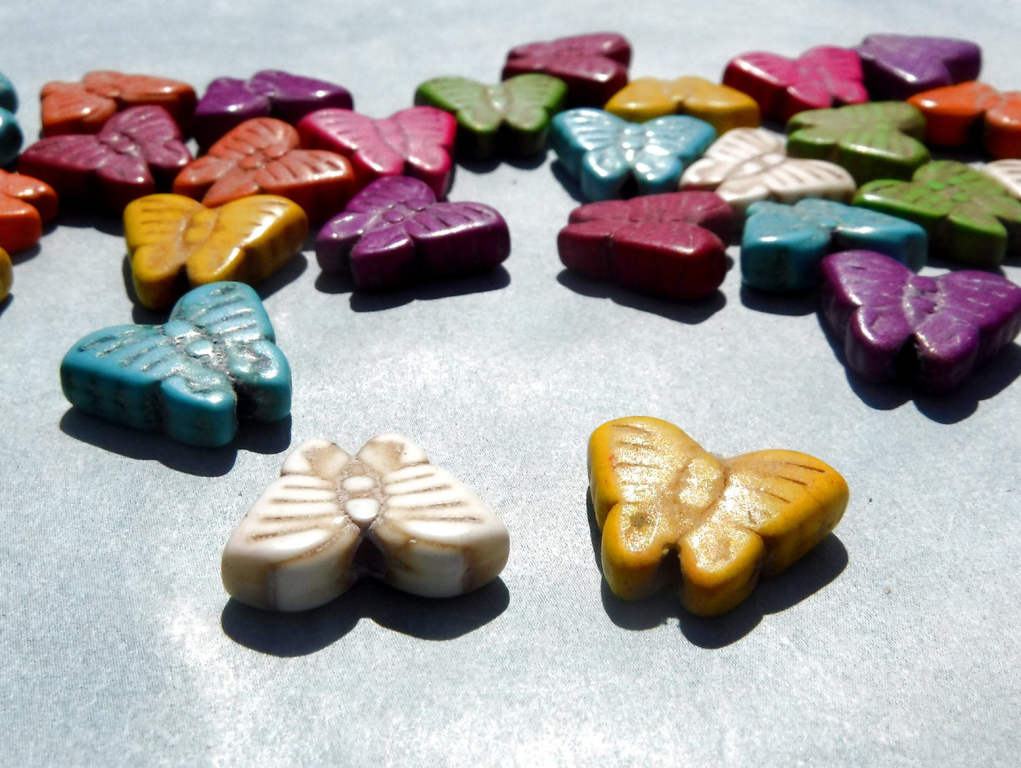 Colorful Butterfly Stone Beads - 12mmx 15mm - Choose Half Strand or Full Strand - Use for Mosaics