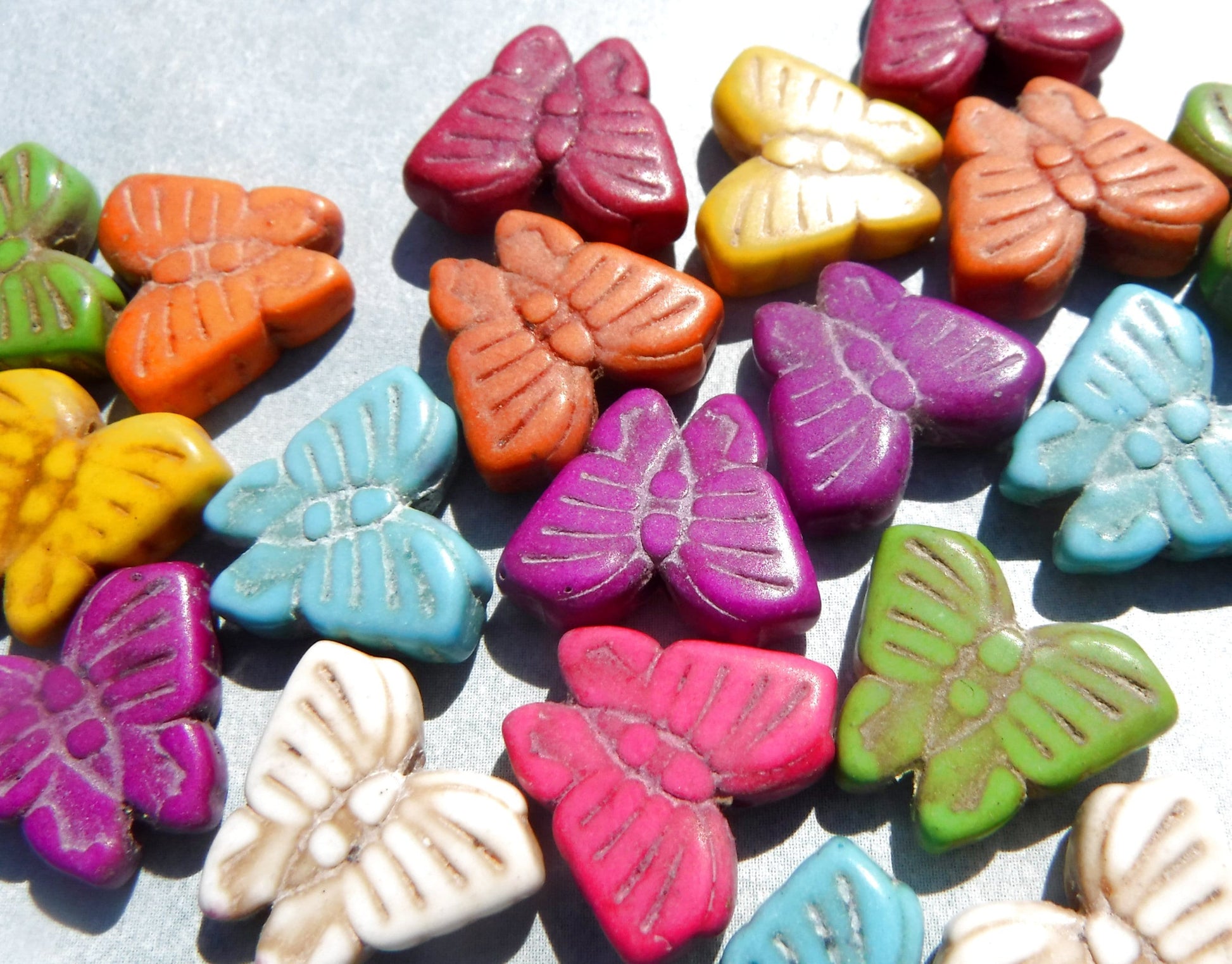 Colorful Butterfly Stone Beads - 12mmx 15mm - Choose Half Strand or Full Strand - Use for Mosaics