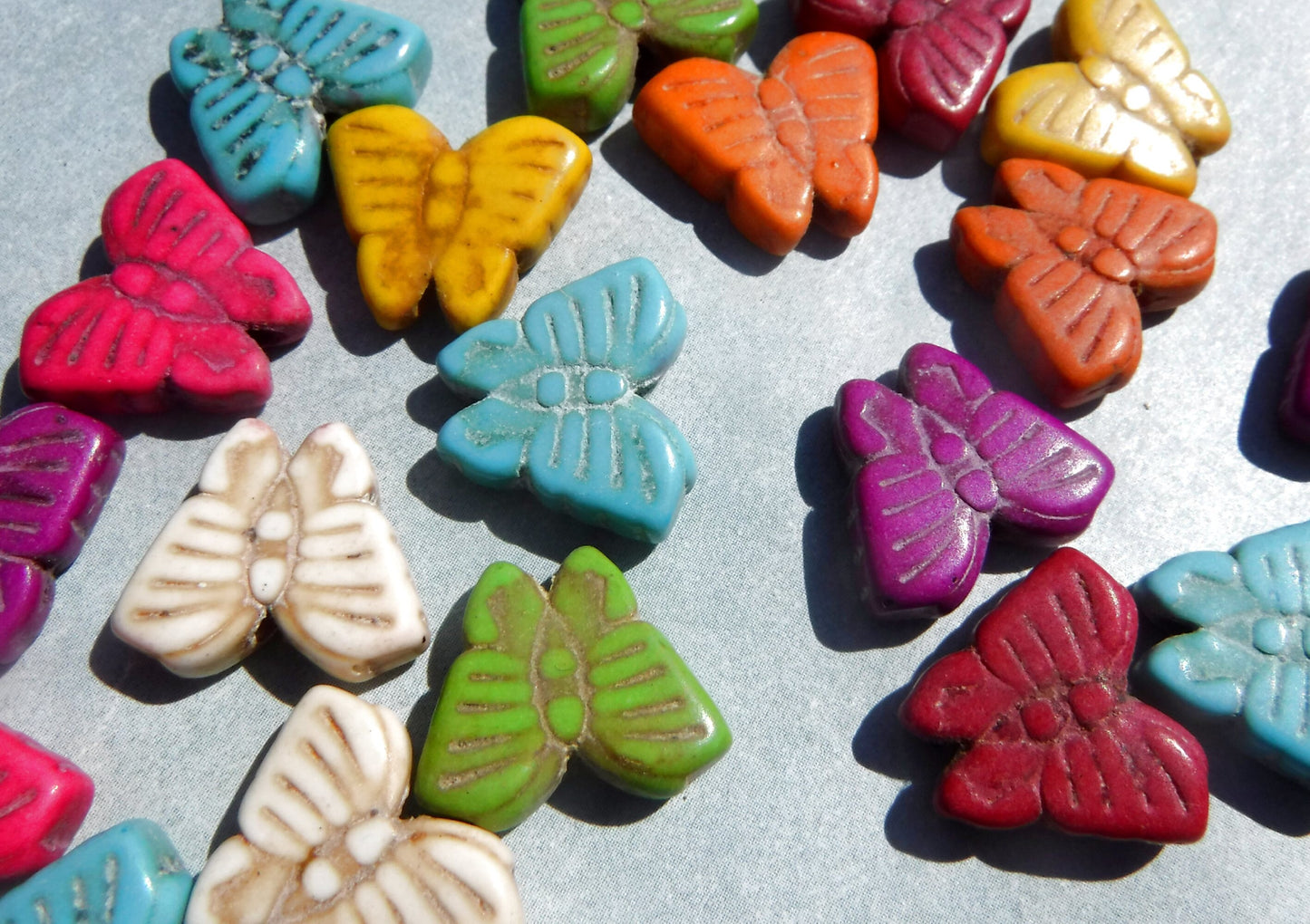 Colorful Butterfly Stone Beads - 12mmx 15mm - Choose Half Strand or Full Strand - Use for Mosaics