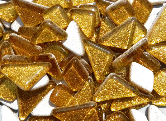 Gold Glitter Puzzle Tiles - 100 grams in Assorted Shapes Glass Mosaic Tiles