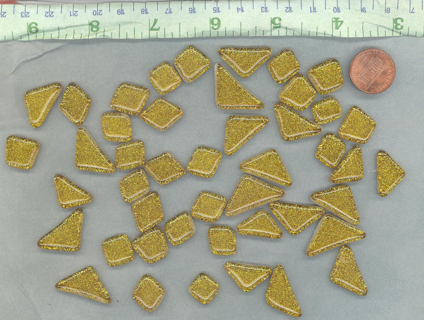 Gold Glitter Puzzle Tiles - 100 grams in Assorted Shapes Glass Mosaic Tiles
