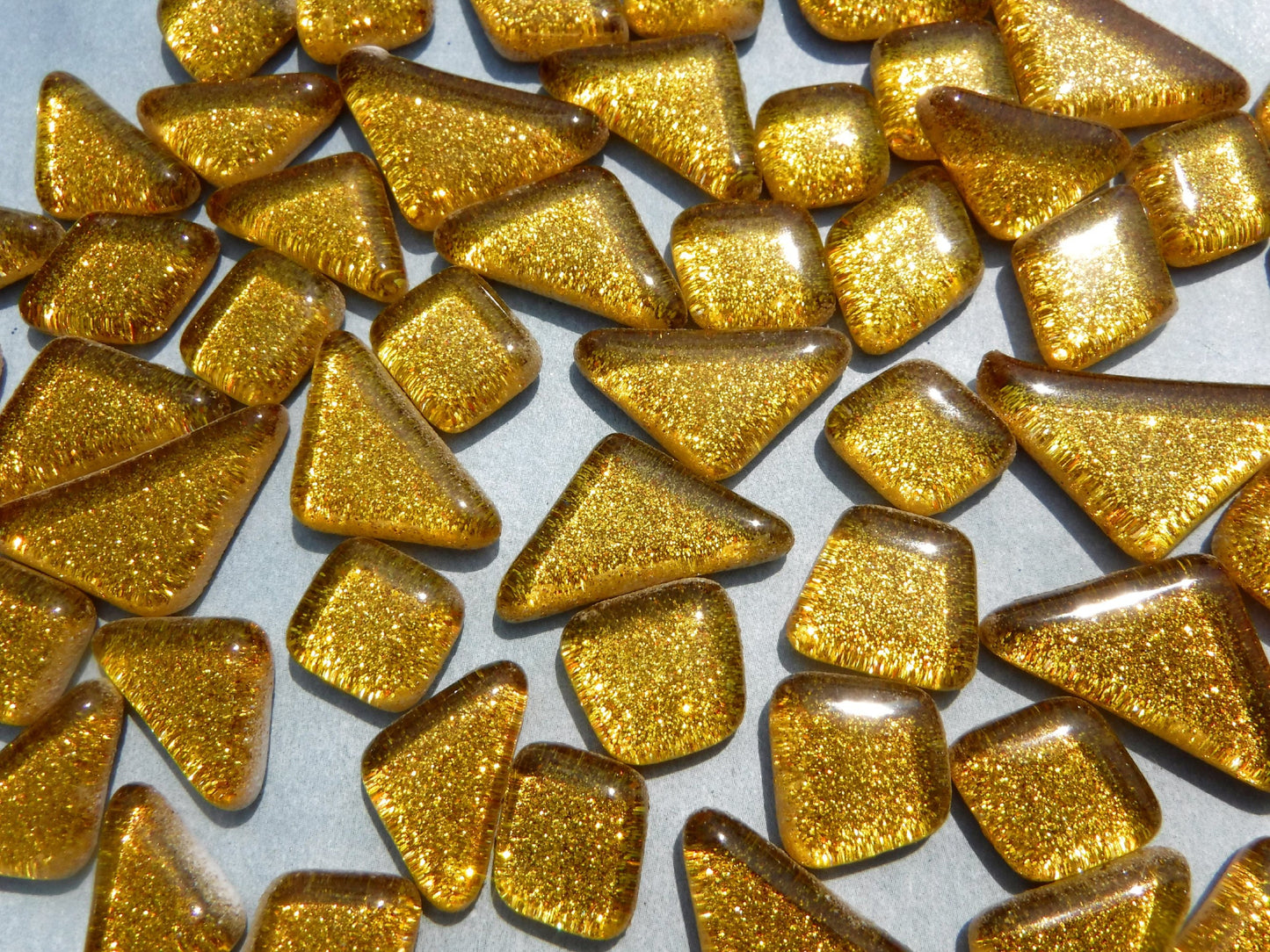 Gold Glitter Puzzle Tiles - 100 grams in Assorted Shapes Glass Mosaic Tiles