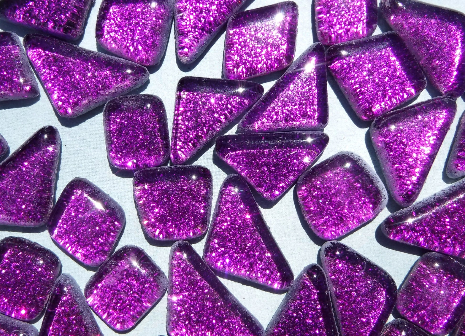 Dark Purple Glitter Puzzle Tiles - 100 grams in Assorted Shapes - Glass Mosaic Tiles