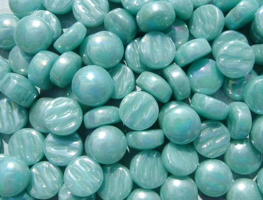 Light Teal Iridescent 12mm Glass Drops Mosaic Tiles - 100 grams