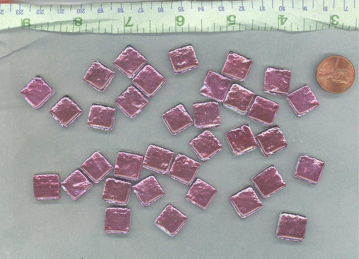 Lotus Pink Foil Square Crystal Tiles - 12mm - 50g - Approx 25 Metallic Glass Mosaic Tiles