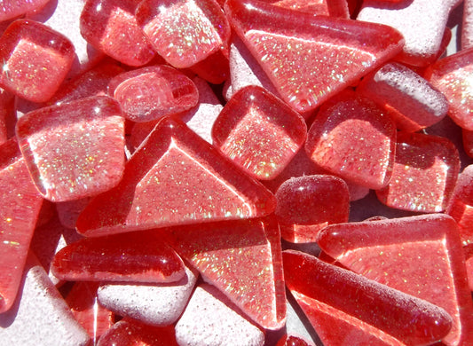Bubblegum Pink Glitter Puzzle Tiles - 100 grams in Assorted Shapes Mosaic Tiles