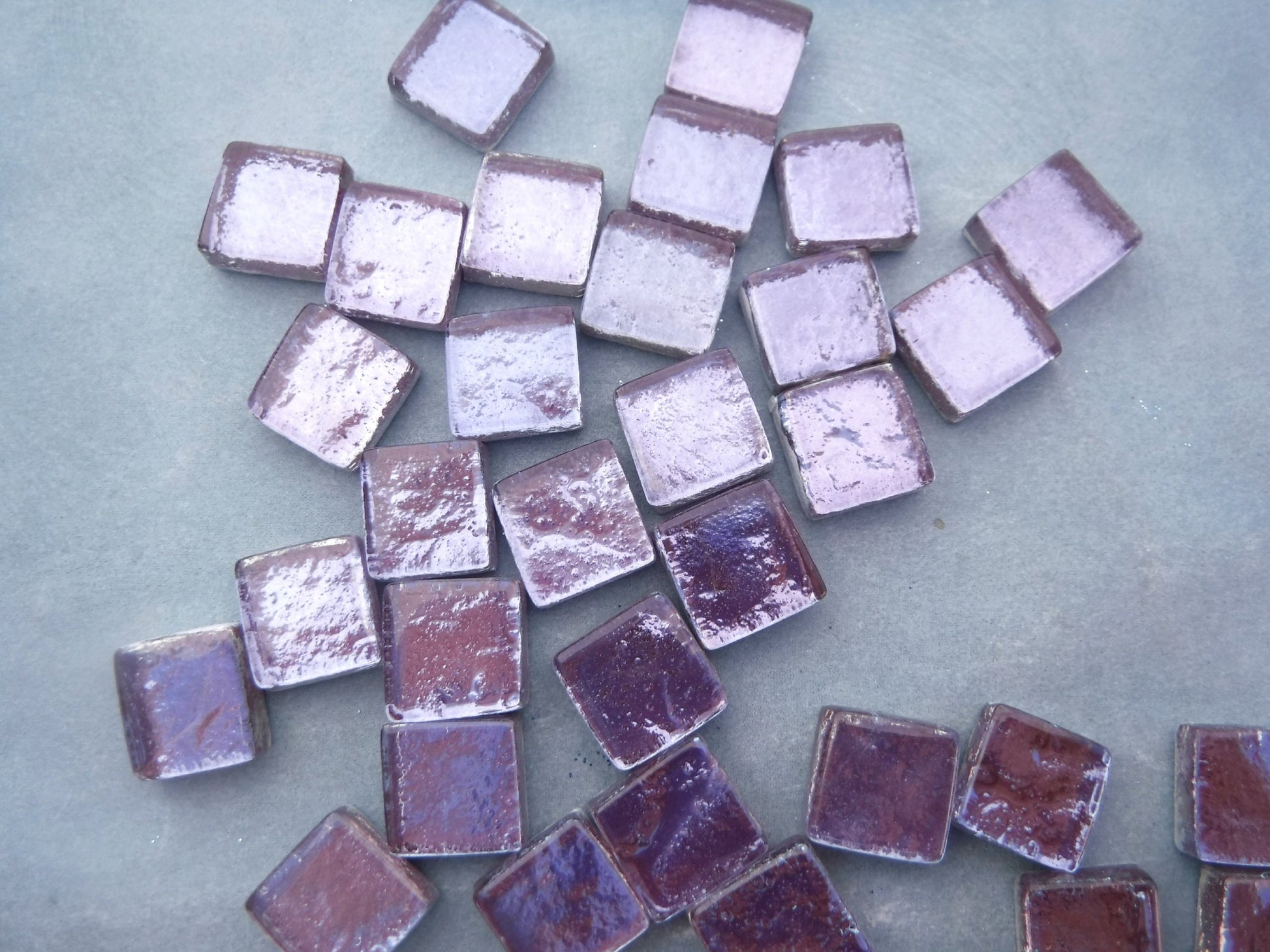 Pale Lavender Foil Square Crystal Tiles - 12mm - 50g Metallic Glass Tiles - Dewey Rose