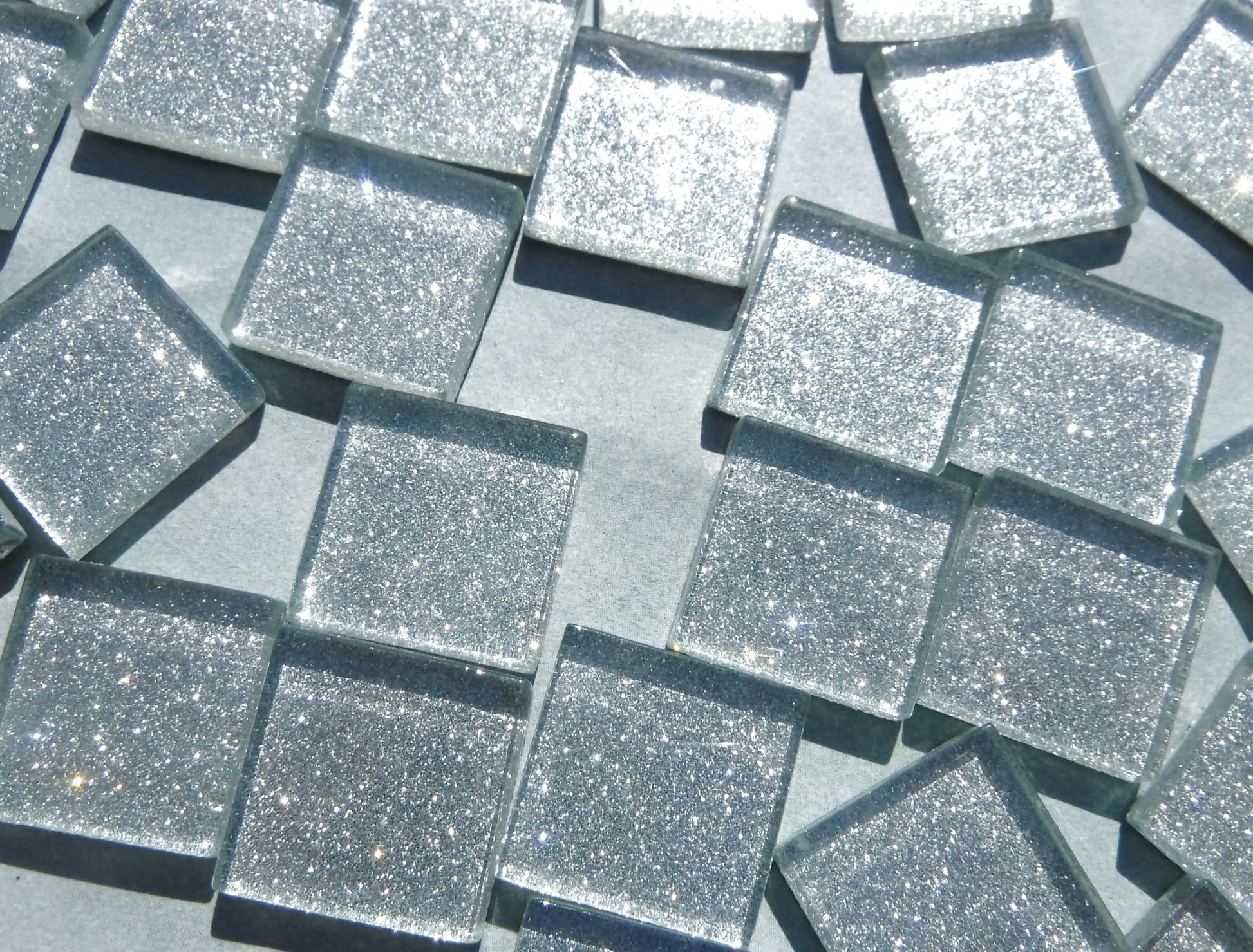 Silver Glitter Tiles - 20mm Mosaic Tiles - 25 Metallic Glass Tiles