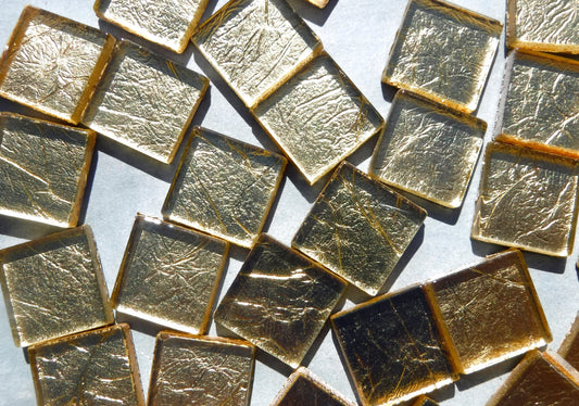 Gold Foil Square Tiles - 25 Glass Mosaic Tiles - 20mm