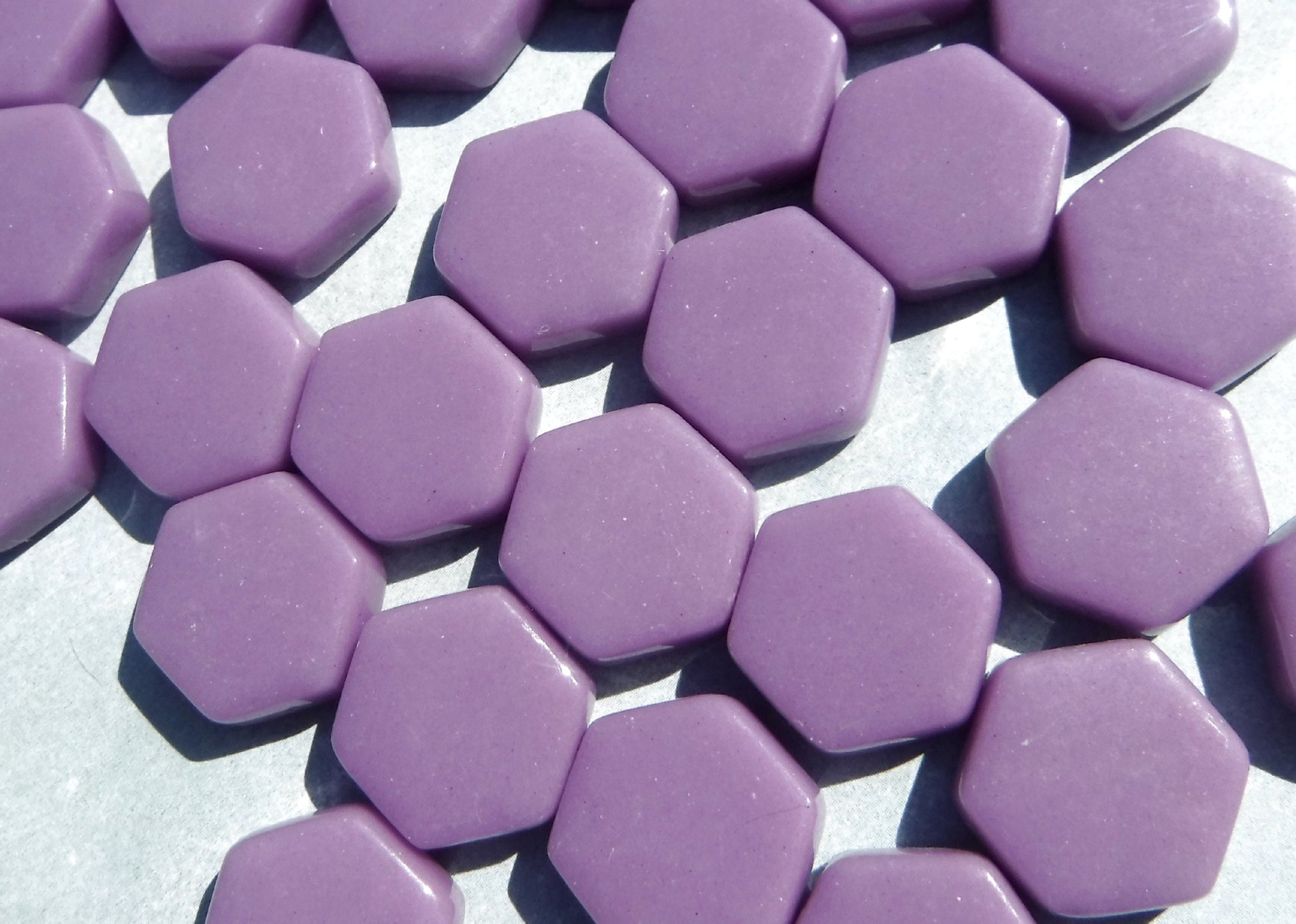 Purple Hexagon Mosaic Tiles - 15mm - 100g Opaque Glass Tiles - Dark Orchid