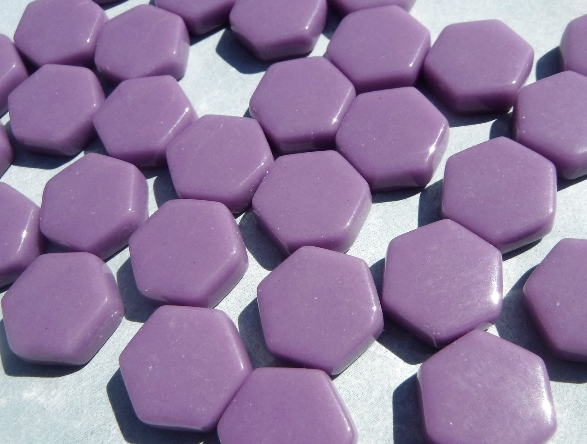 Purple Hexagon Mosaic Tiles - 15mm - 100g Opaque Glass Tiles - Dark Orchid