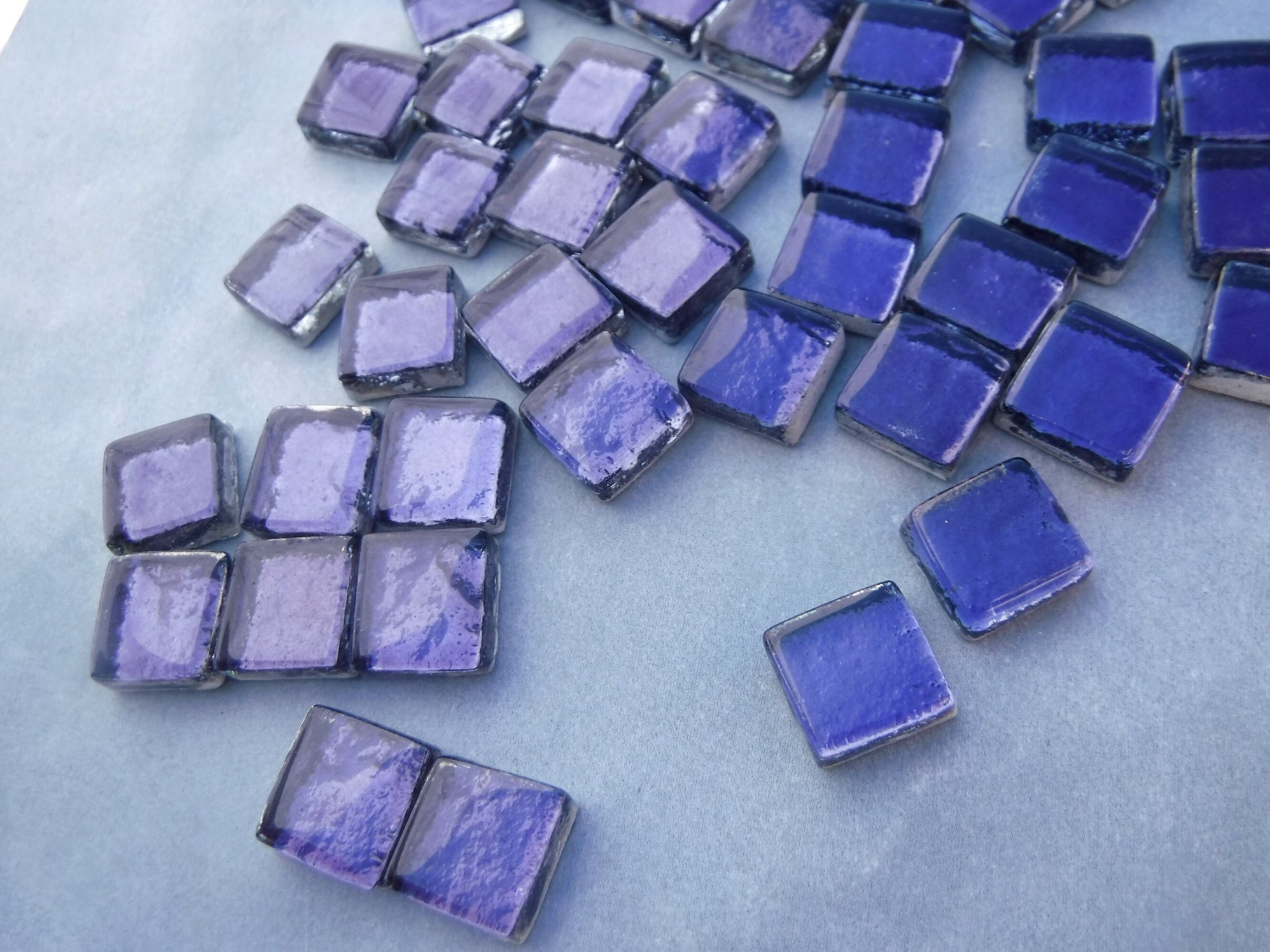 Darkest Indigo Foil Square Crystal Tiles - 12mm - 50g Anil Blue Metallic Glass Tiles