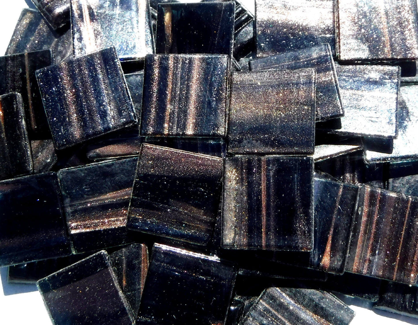 Black with Gold Vein Glass Mosaic Tiles Squares - 3/4 inch - 25 Venetian Tiles