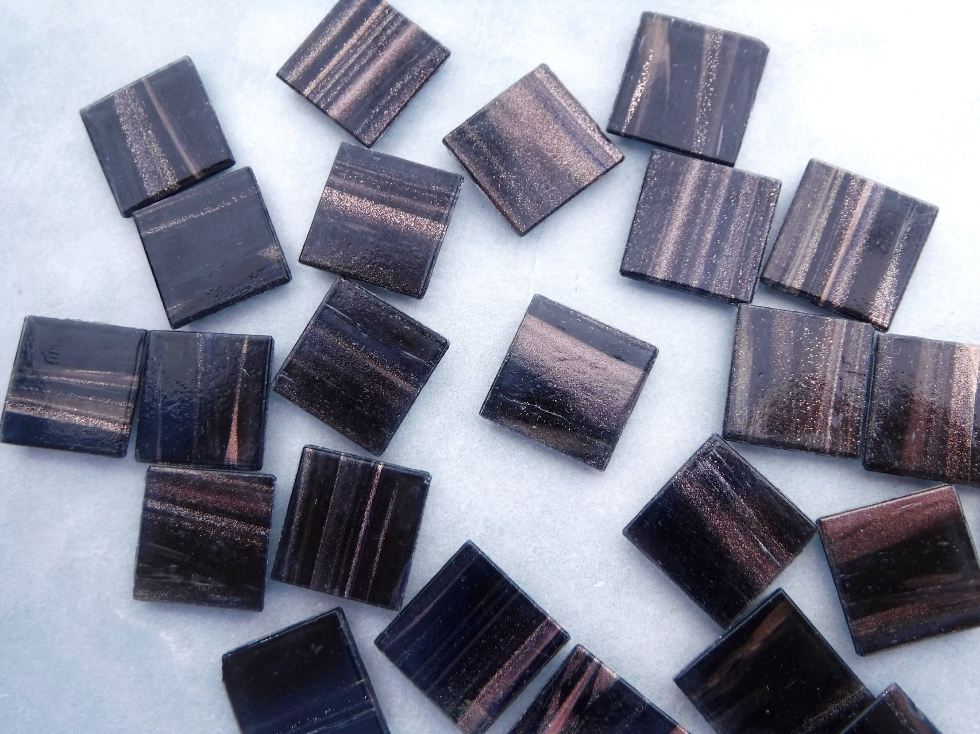 Black with Gold Vein Glass Mosaic Tiles Squares - 3/4 inch - 25 Venetian Tiles