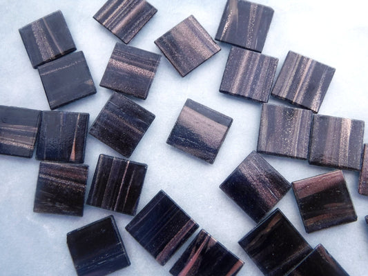 Black with Gold Vein Glass Mosaic Tiles Squares - 3/4 inch - 25 Venetian Tiles