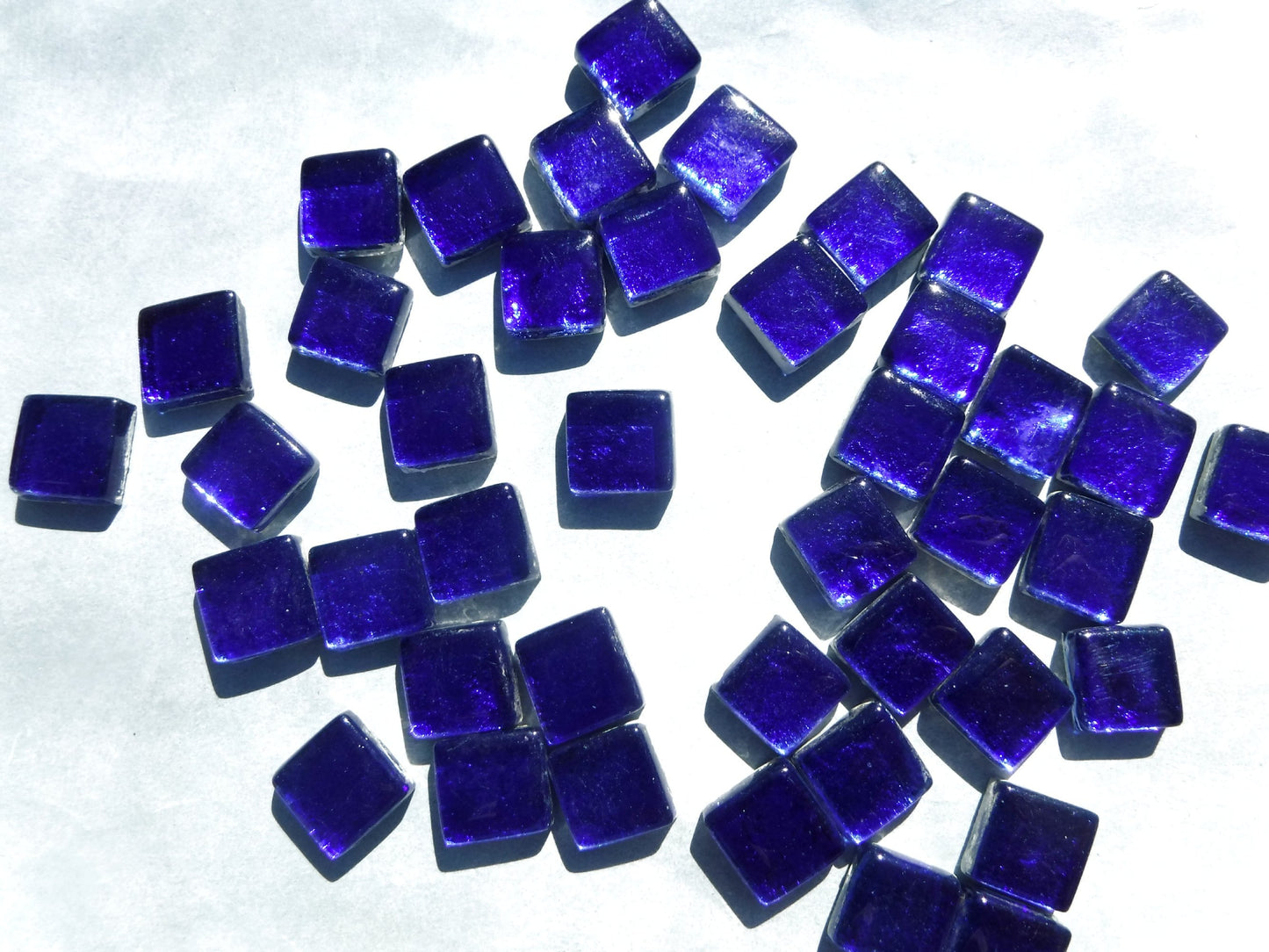 Cobalt Blue Foil Square Crystal Tiles - 12mm - 50g - Approx 25 Metallic Glass Mosaic Tiles