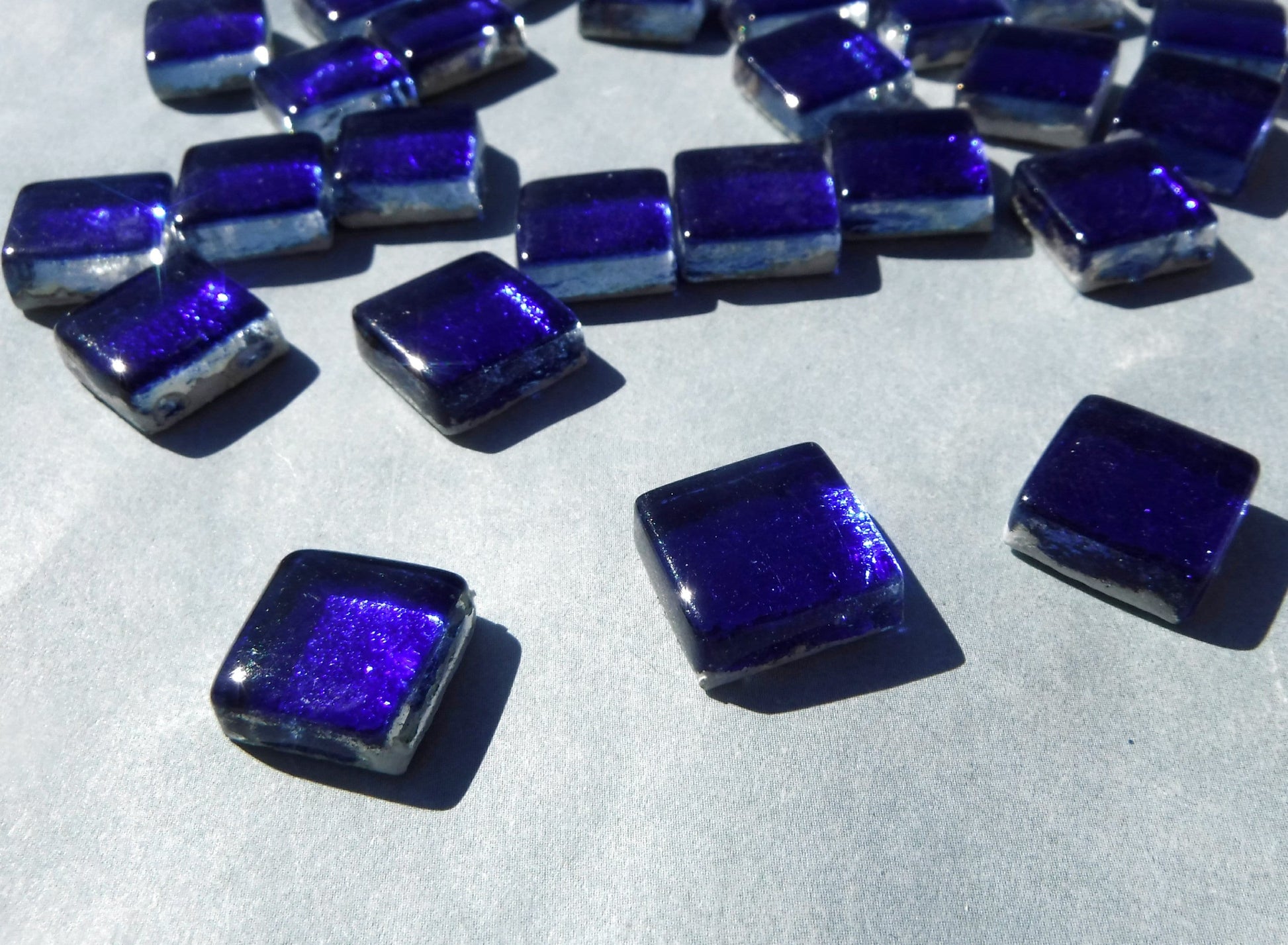 Cobalt Blue Foil Square Crystal Tiles - 12mm - 50g - Approx 25 Metallic Glass Mosaic Tiles