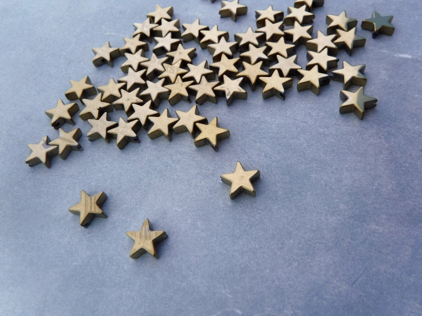 Star Beads - Gold Toned - 8mm - Electroplated Hematite - 20g