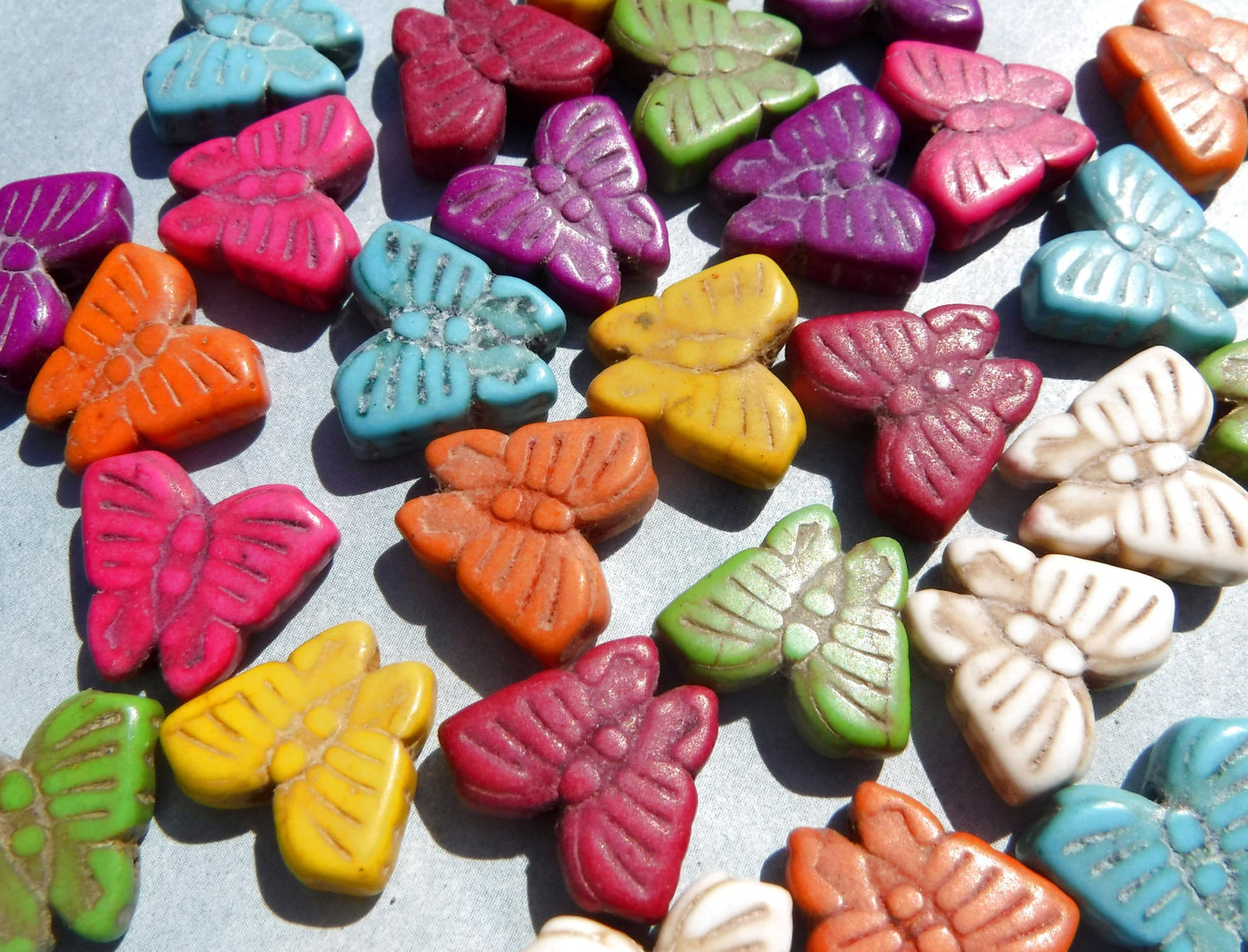 Colorful Butterfly Stone Beads - 12mmx 15mm - Choose Half Strand or Full Strand - Use for Mosaics