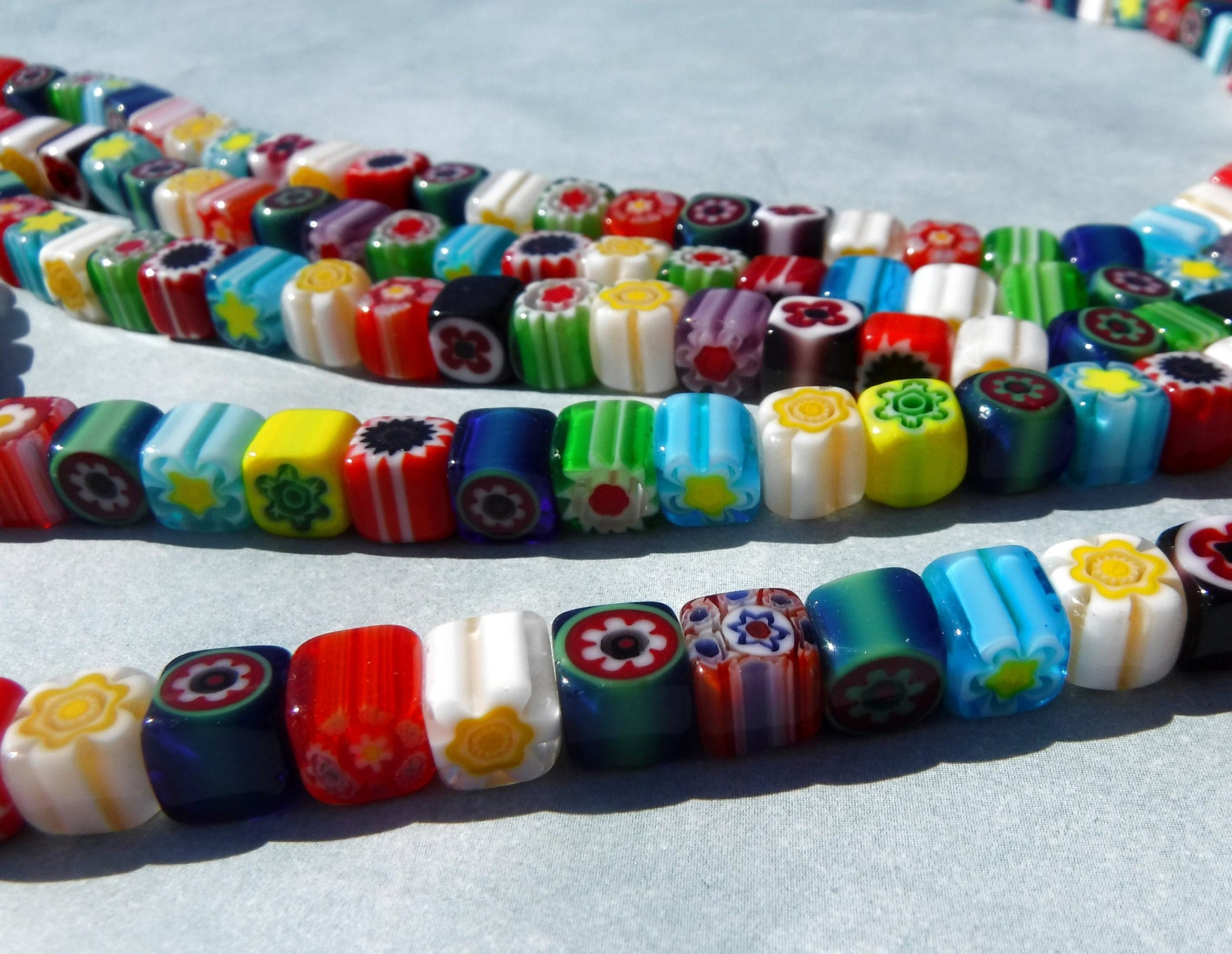 Square Millefiori Glass Beads - Cubes in Assorted Colors and Designs - 6mm - Use in Mosaics - Approx 60 beads