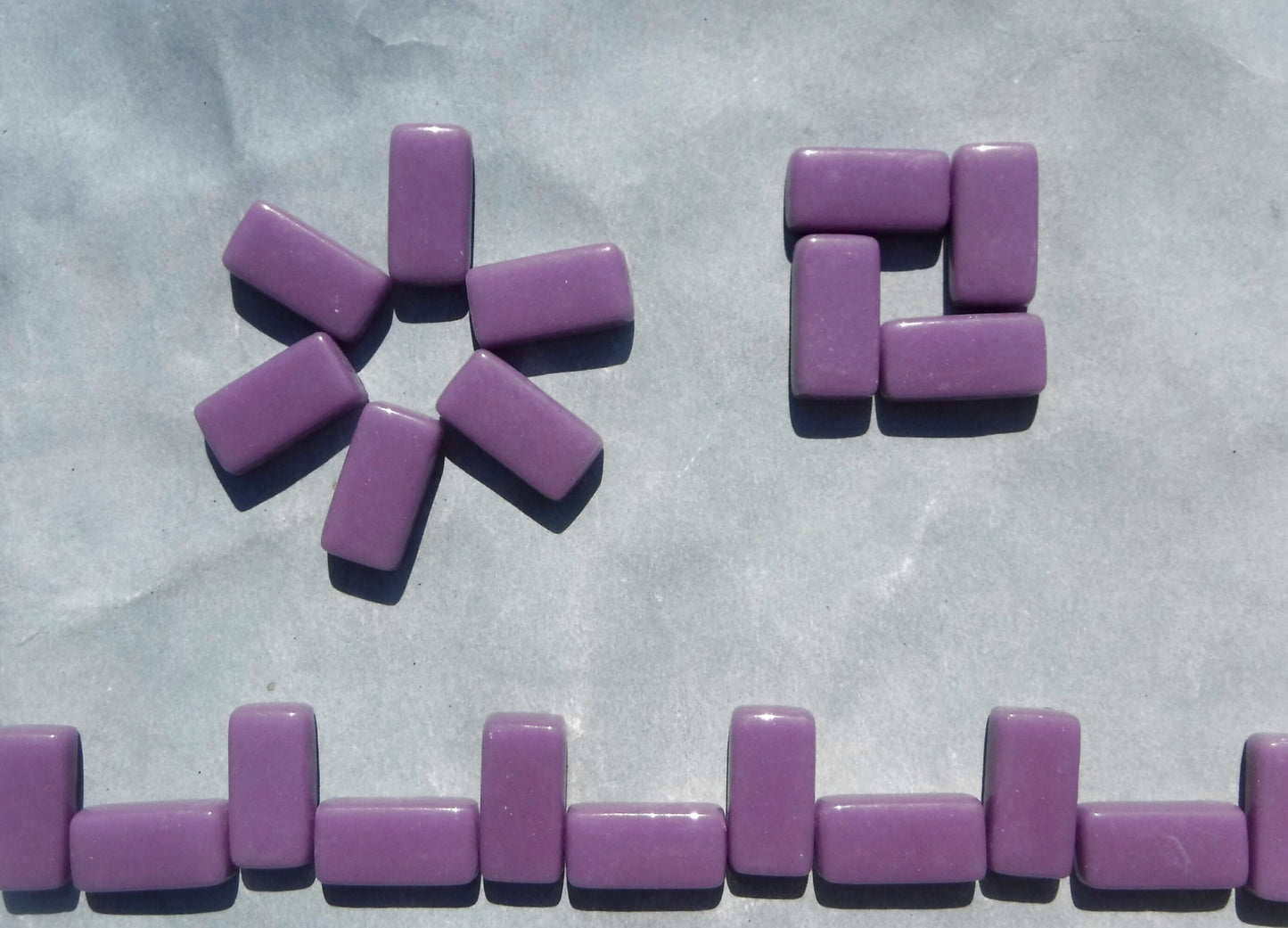 Purple Rectangle Mosaic Tiles - 20mm - 100g Opaque Glass Bar Tiles - Dark Orchid Bricks - Approx 35 Tiles
