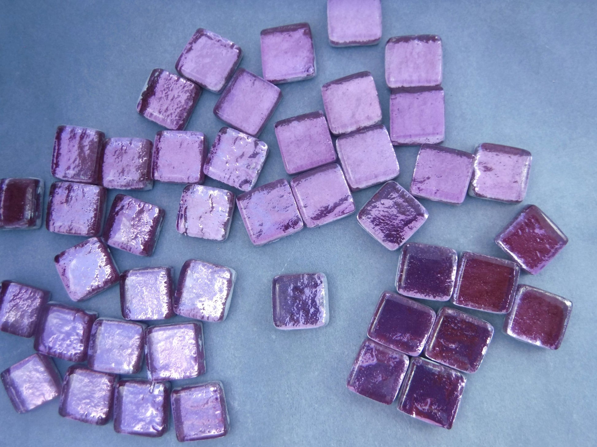 Lotus Pink Foil Square Crystal Tiles - 12mm - 50g - Approx 25 Metallic Glass Mosaic Tiles