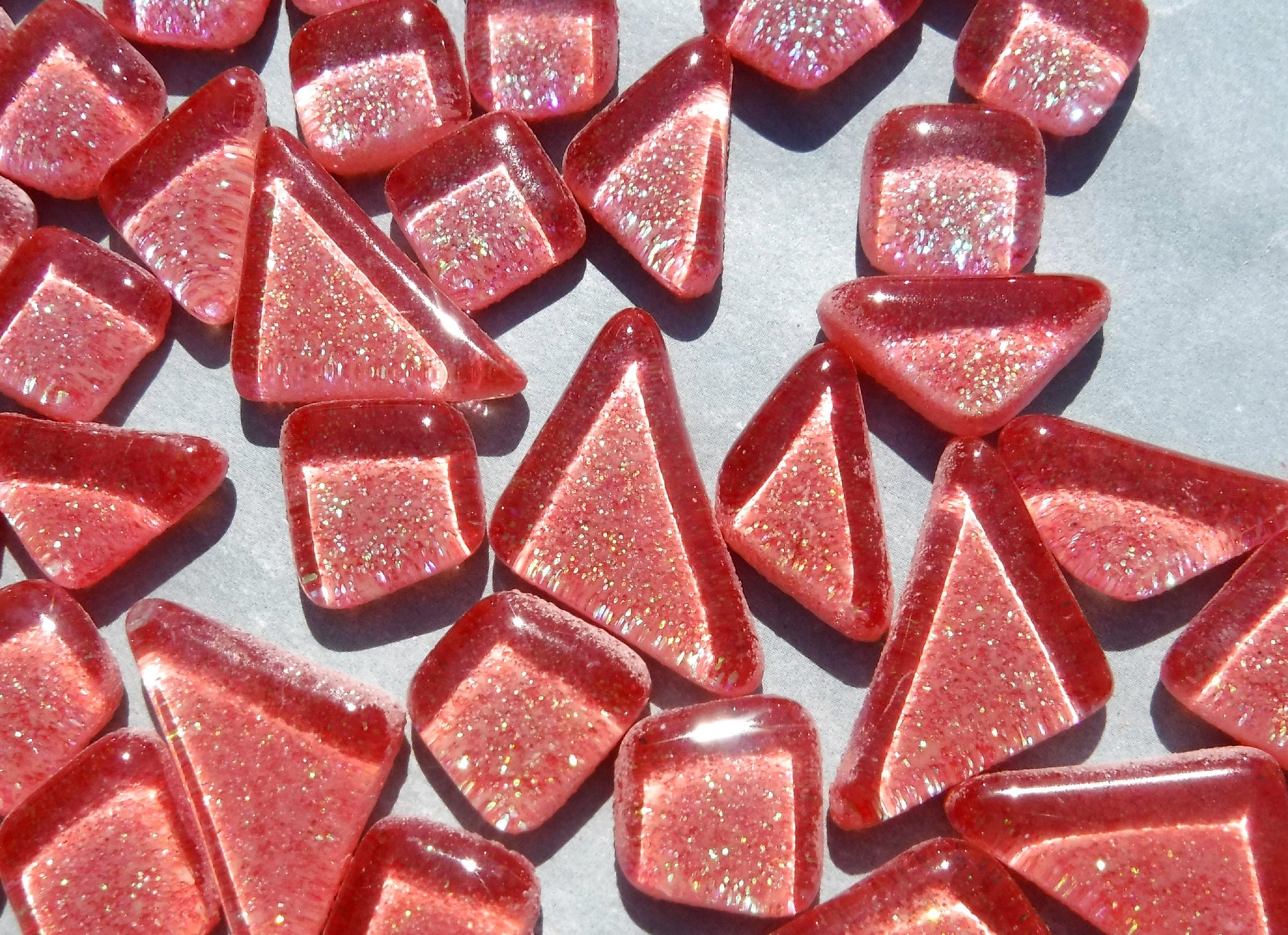 Bubblegum Pink Glitter Puzzle Tiles - 100 grams in Assorted Shapes Mosaic Tiles