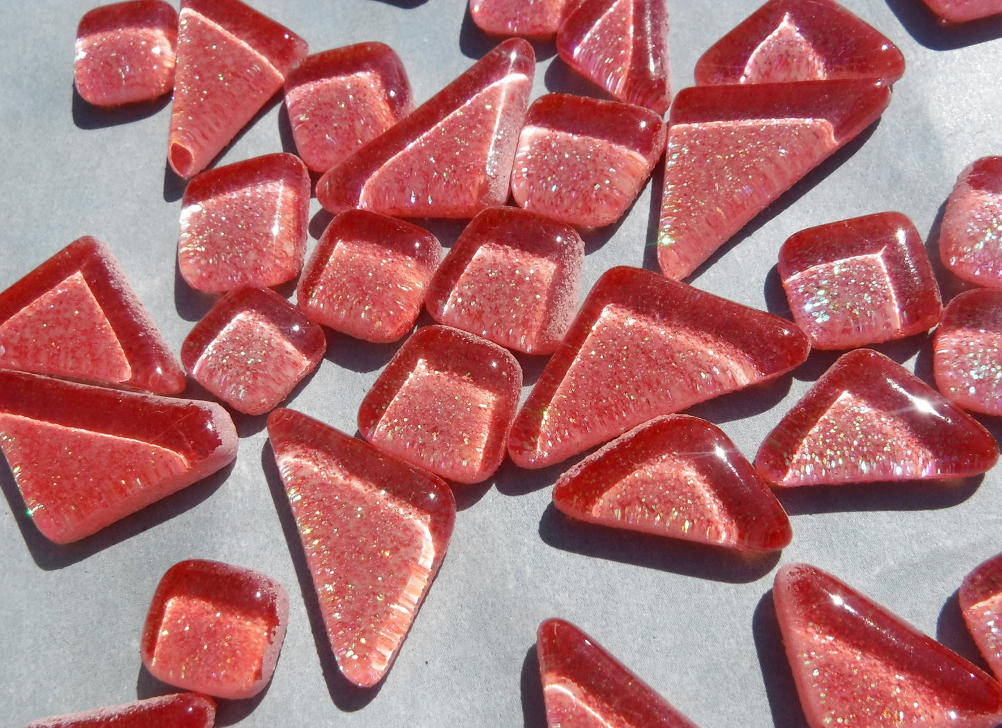 Bubblegum Pink Glitter Puzzle Tiles - 100 grams in Assorted Shapes Mosaic Tiles