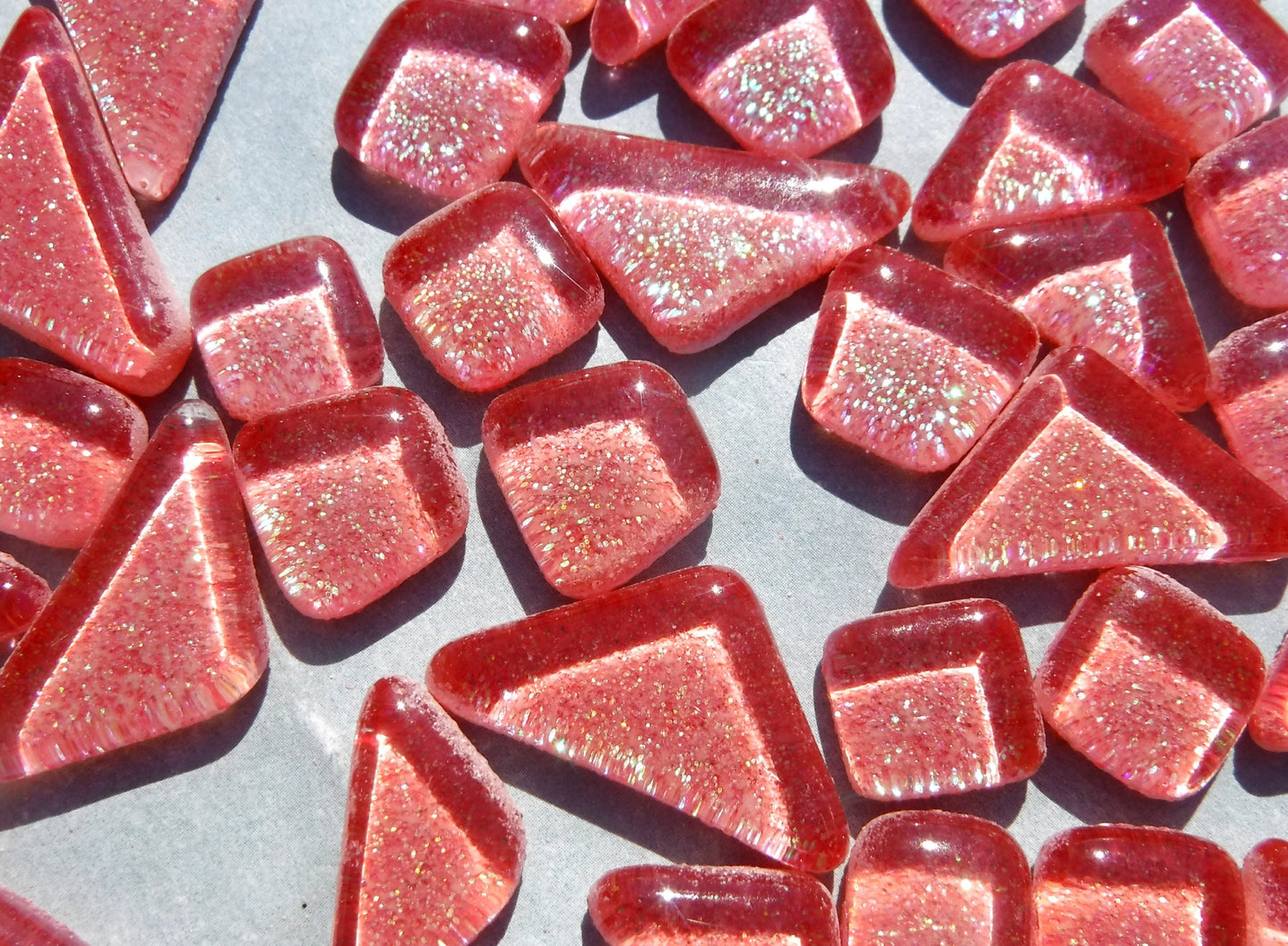 Bubblegum Pink Glitter Puzzle Tiles - 100 grams in Assorted Shapes Mosaic Tiles